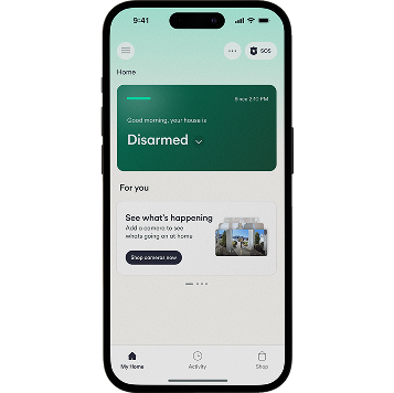 Vivint app interface, showing home system disarmed