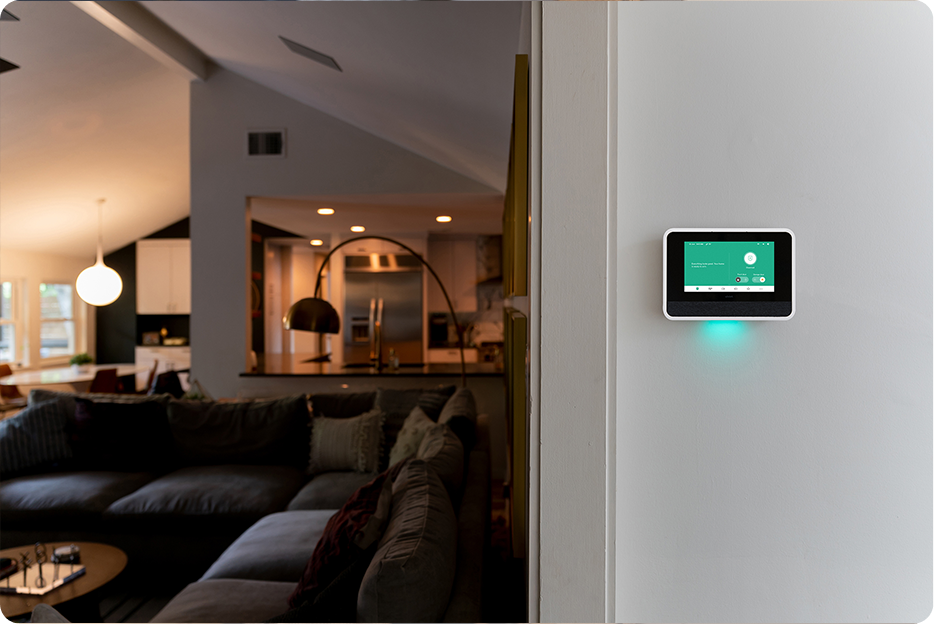 Vivint smart hub on the wall in the living room