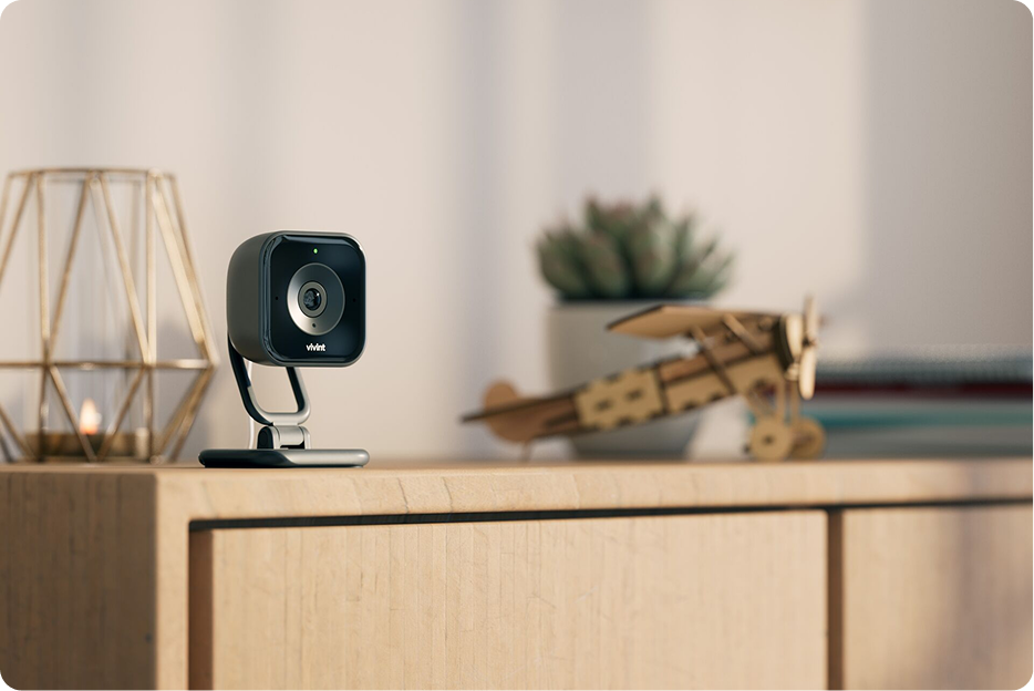 Vivint indoor camera on a cabinet
