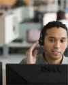 a Vivint rep talking to a customer at Vivint monitoring center