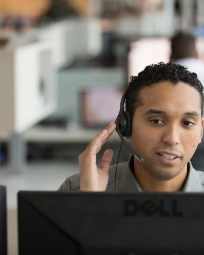 a Vivint rep talking to a customer at Vivint monitoring center