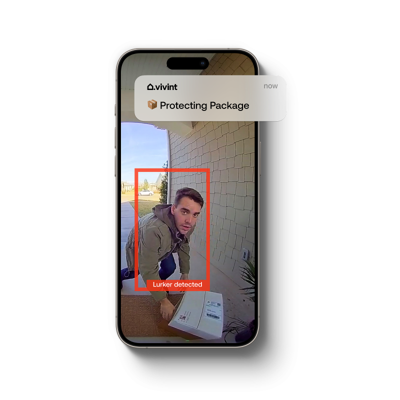Vivint Doorbell Camera Pro app footage of a lurker attempting to steal a package