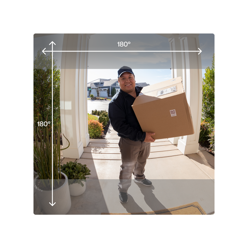 Doorbell Camera Pro view of a front porch while a package is delivered