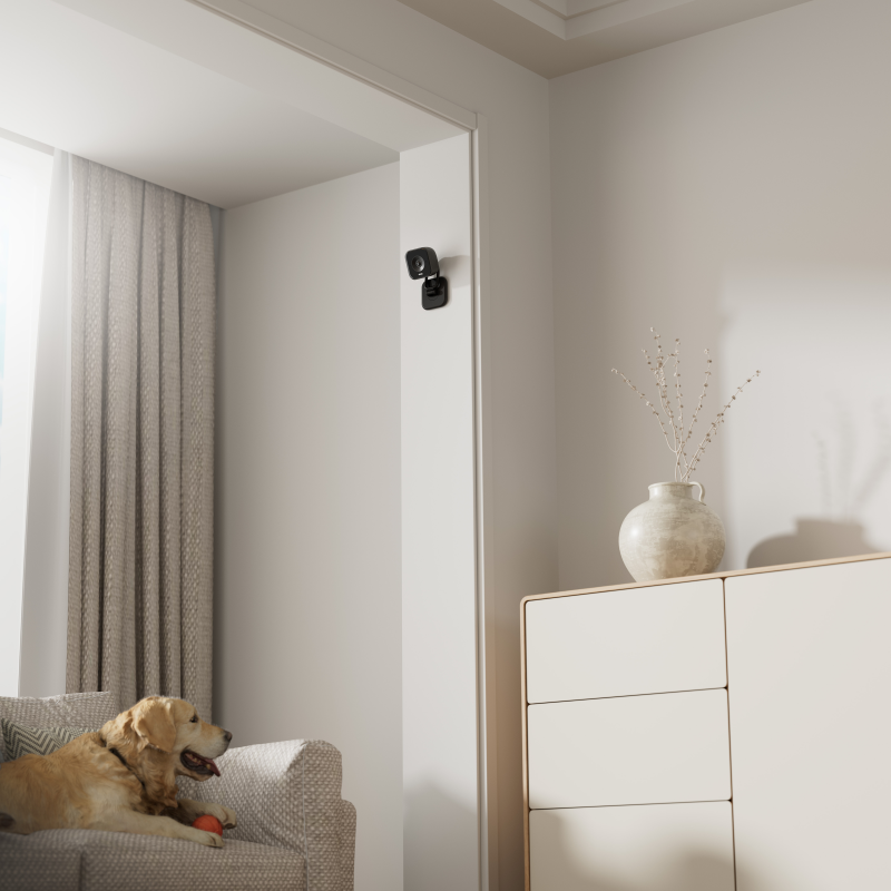 Vivint indoor camera pro installed on a wall in the living room