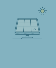 Graphic image of solar panels and sun