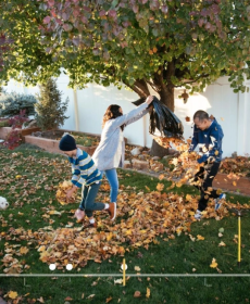 Close up clip view of children playing with leaves