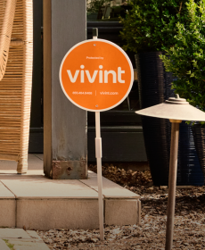 Vivint yard sign in front of house