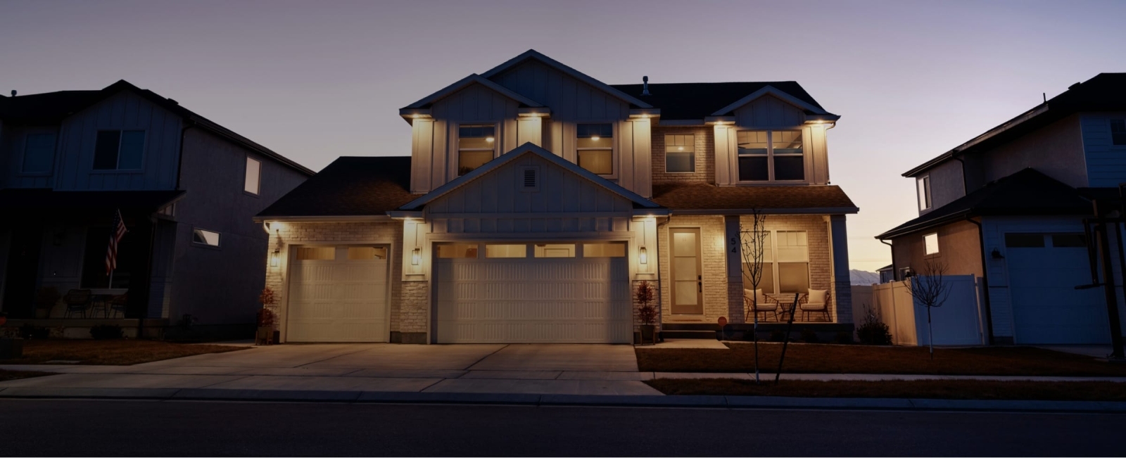 Outside of a Vivint protected home at night
