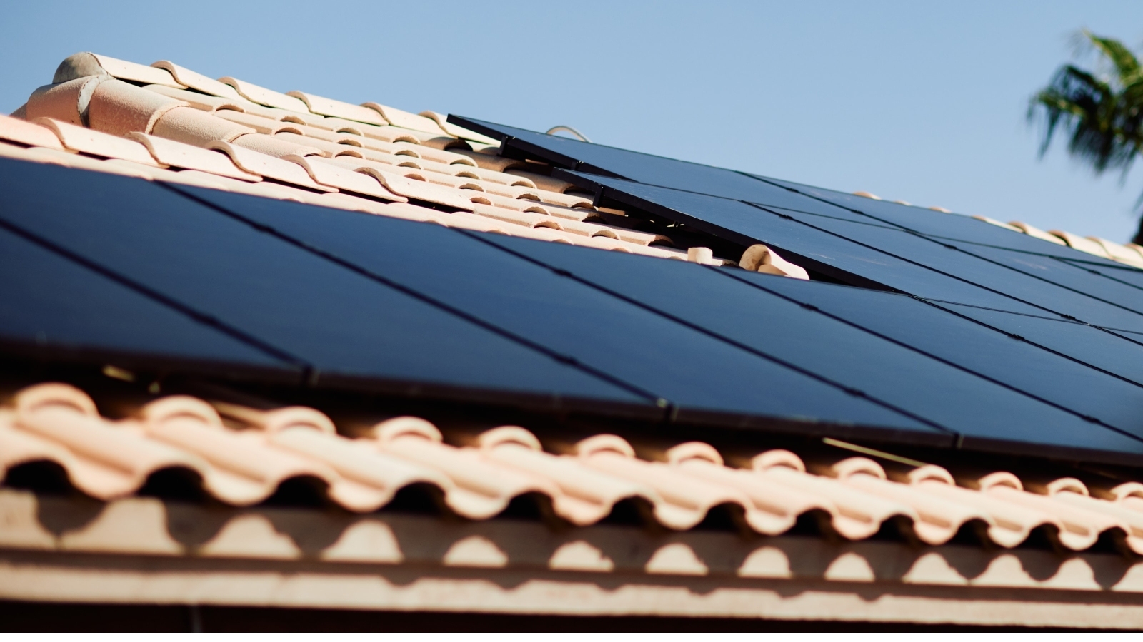 Close up view of solar panels installed on roof