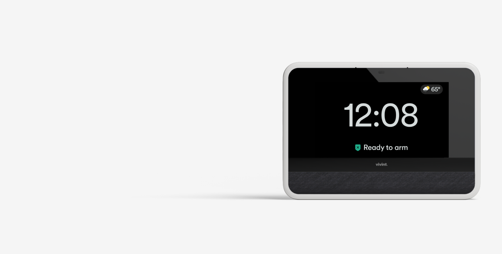 Vivint Smart Hub lock screen provides the time, weather, and panel status