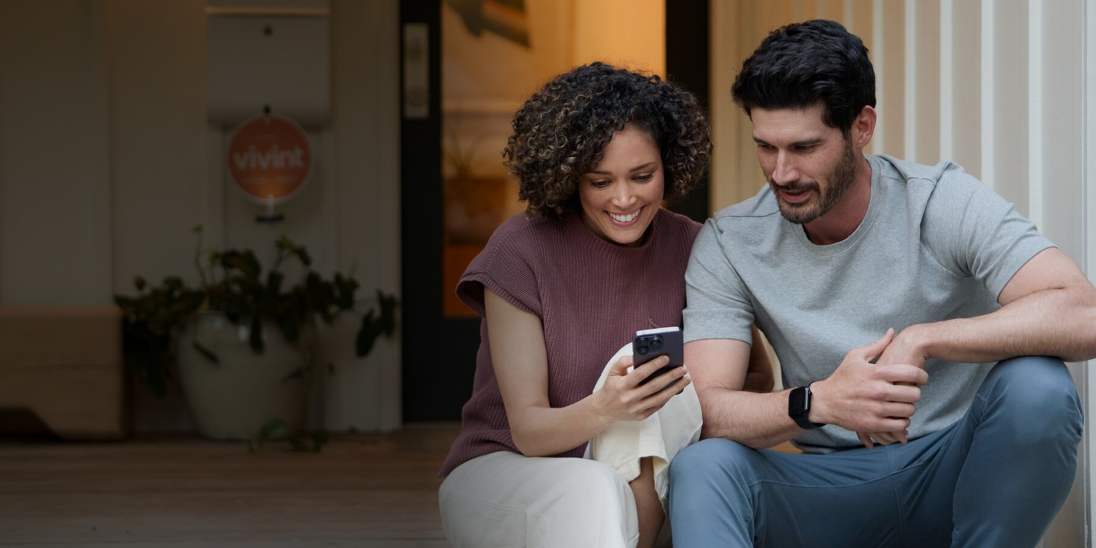 Couple looking at phone