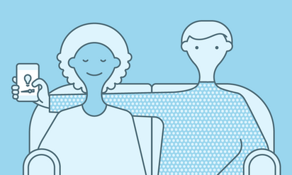 Cartoon of a couple sitting on a couch.