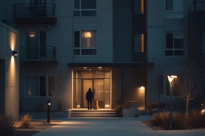 Porch pirate outside of an apartment complex.