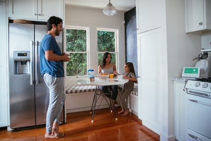 Family at home in the kitchen.