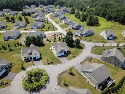 Aerial view of a suburban neighborhood.