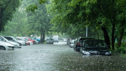 A street flooded during a hurricane.