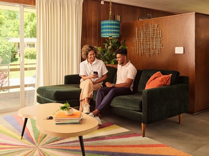 Couple sitting in the livivng room