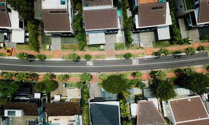 Aerial view of a neighborhood.