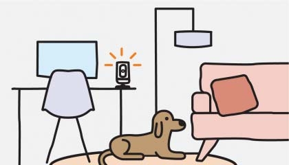 Illustration of Ping Camera and Dog in Living Room Thumbnail