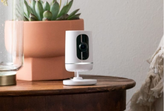 Vivint Indoor Camera on table next to plant.