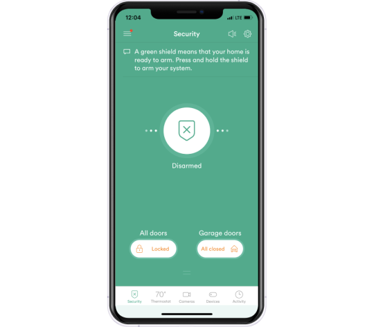 A smart phone depicting Vivint's app