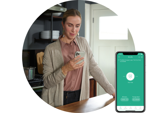 Woman using her Vivint app