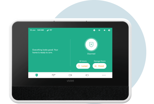 View of system disarmed, all doors locked, garage doors closed on Smart Hub