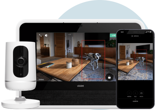 Vivint indoor camera with the smart hub showing motion detector