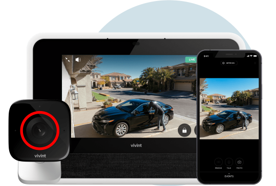 Vivint outdoor camera with smart deter showing on smart hub