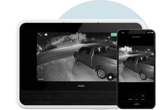 Vivint smart hub showing the night vision of a car parked outside