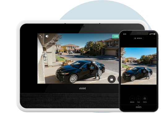 Smart hub that shows security camera catching a lurker by the car