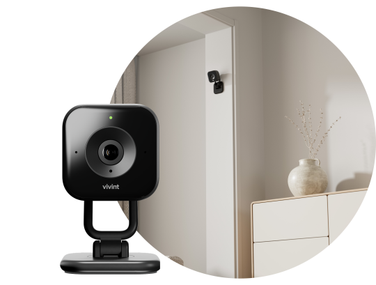 A Vivint indoor camera monitors a living room
