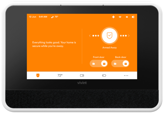 View of system armed away and front and back doors locked on Smart Hub