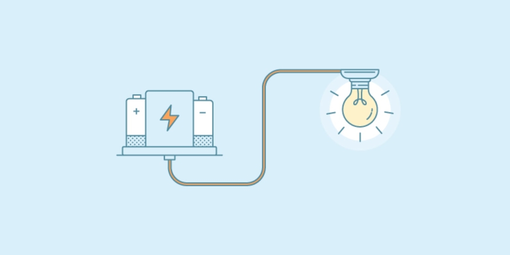 Graphic image of solar batterie charging light bulb