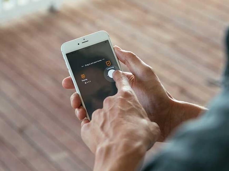 Phone in palm looking at app