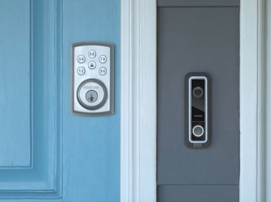 Door with lock and video camera